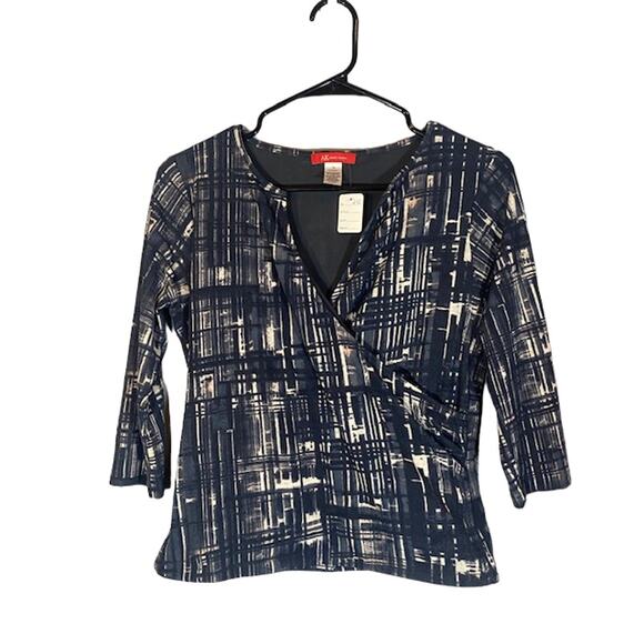 Anne Klein Black Printed Faux Wrap Style Career Blouse Women SZ S - Picture 6 of 7